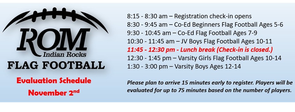 Flag Football Evaluation Schedule