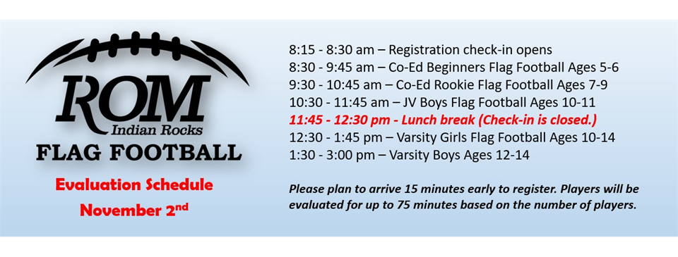 Flag Football Evaluation Schedule